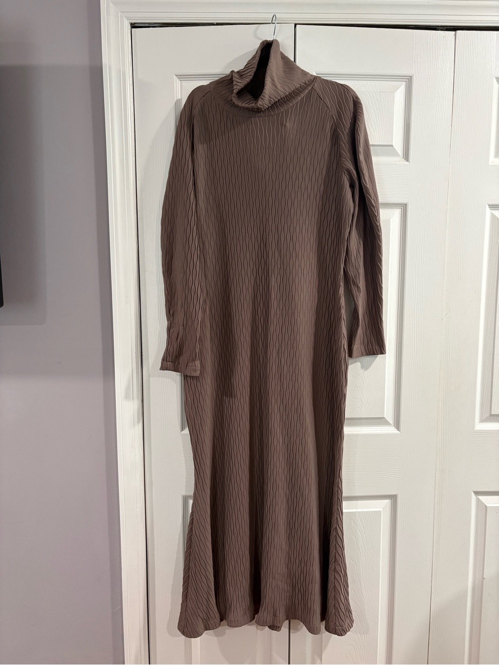 Ribbed Long-Sleeve Turtleneck Maxi Dress - Taupe